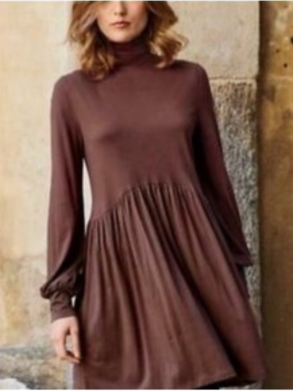 Peruvian Connection Pima Cotton Modal Turtleneck Swing Dress XS Brown